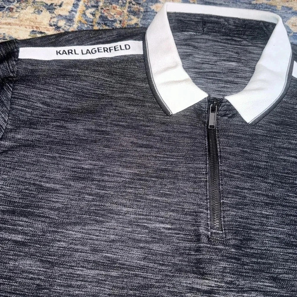 KARL LAGERFELD Designer Men’s Polo Quarter Zip Dress Shirt Size 2XL Short Sleeve - Picture 6 of 12